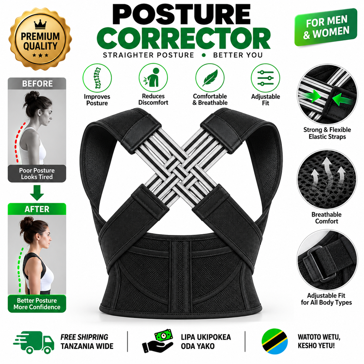 Posture Corrector Belt – Mkanda wa Kurekebisha Mkao wa Mgongo na Mabega